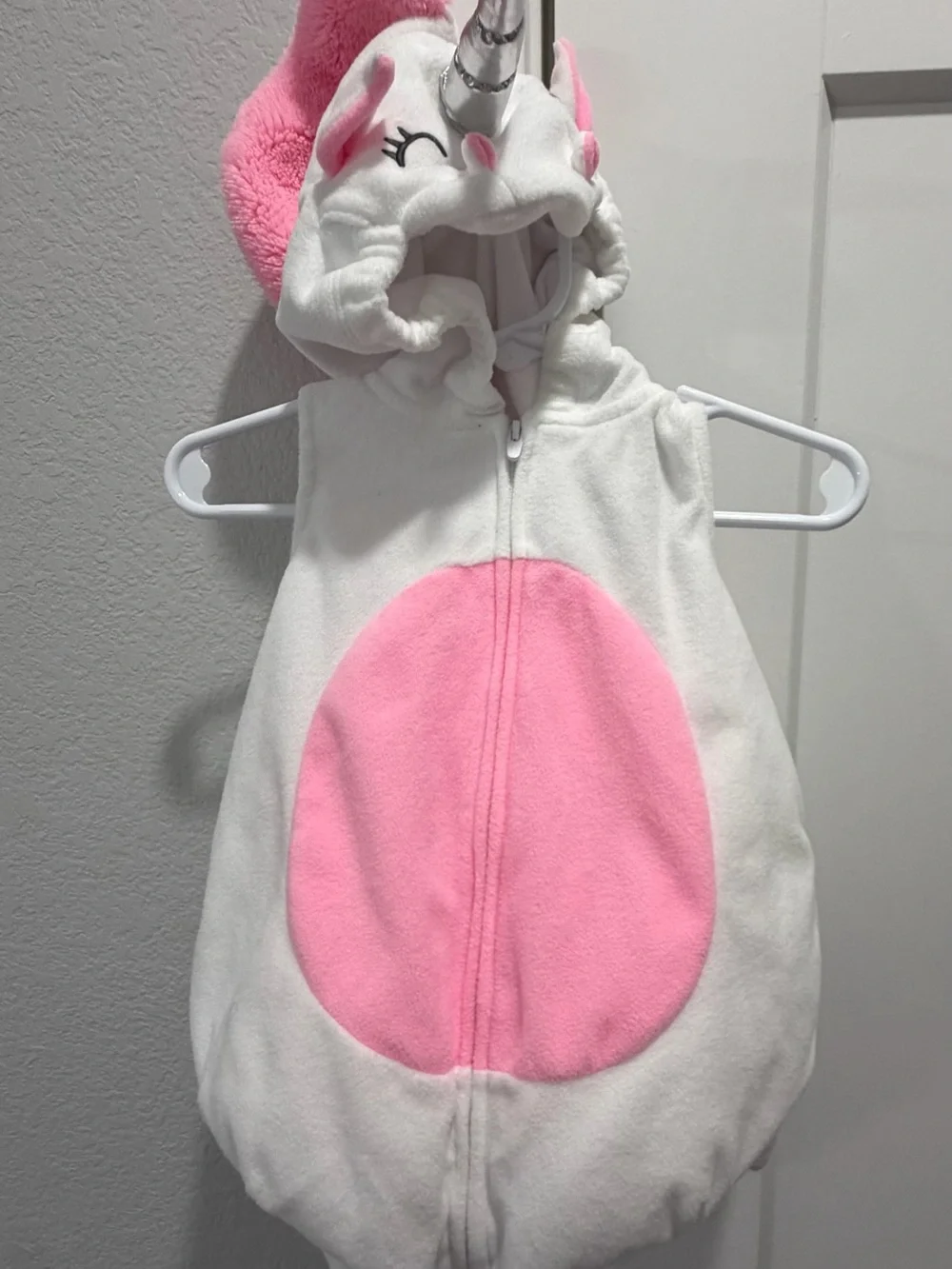 Carter's White Plush Unicorn Zip Halloween Costume Pink Belly Unicorn Hood 6-9 M